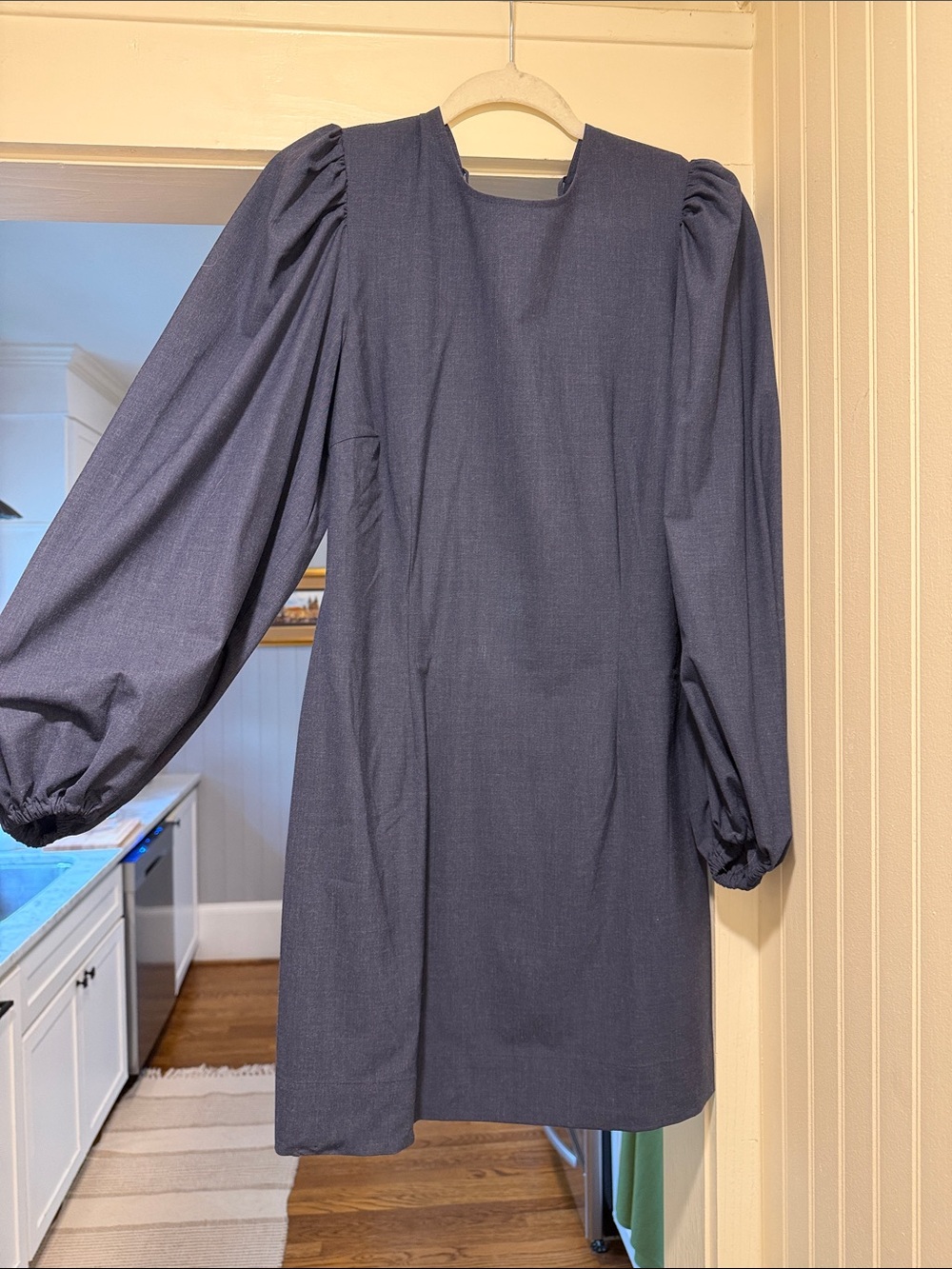 Ganni Navy Puff-Sleeve Mini Dress from Revolve